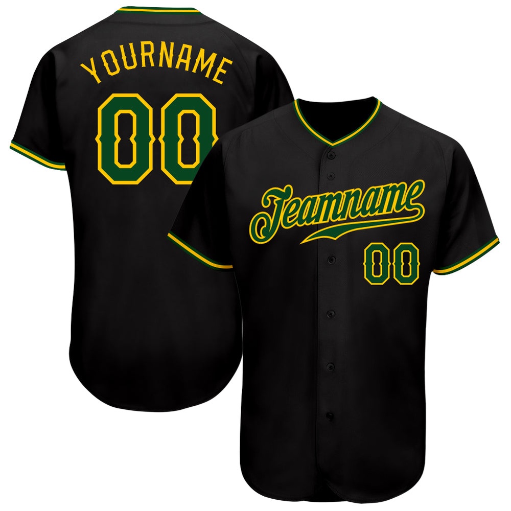 Black Green-Gold Authentic Baseball Jersey, Custom Baseball Jersey, Personalized Sport Jersey Black Green-Gold Authentic Baseball Jersey, Custom Baseball Jersey, Personalized Sport Jersey