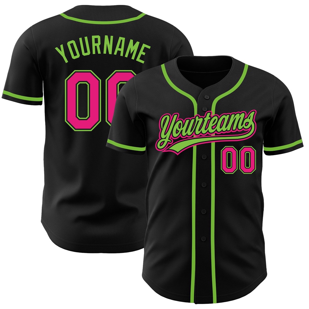 Black Hot Pink-Neon Green Authentic Baseball Jersey, Custom Baseball Jersey, Personalized Sport Jersey Black Hot Pink-Neon Green Authentic Baseball Jersey, Custom Baseball Jersey, Personalized Sport Jersey