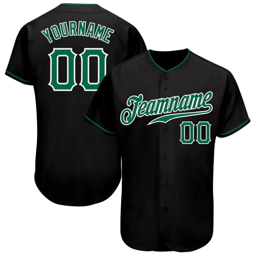 Black Kelly Green-White Authentic Baseball Jersey, Custom Baseball Jersey, Personalized Sport Jersey