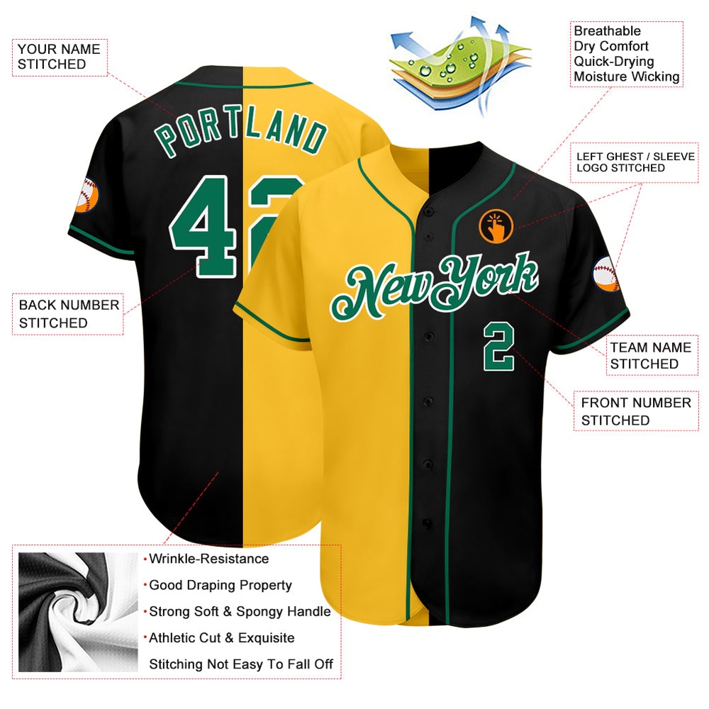 Black Kelly Green-Yellow Authentic Split Fashion Baseball Jersey, Custom Baseball Jersey, Personalized Sport Jersey Black Kelly Green-Yellow Authentic Split Fashion Baseball Jersey, Custom Baseball Jersey, Personalized Sport Jersey