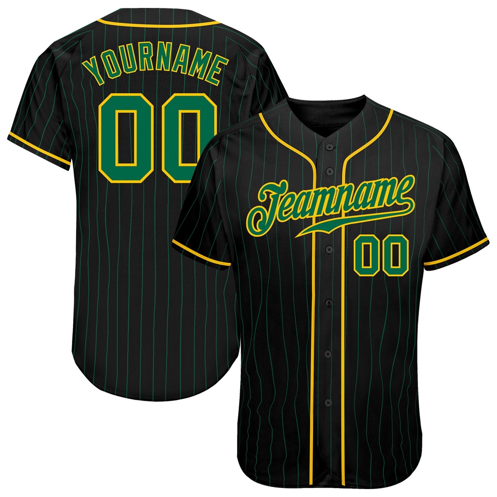 Black Kelly Green Pinstripe Kelly Green-Gold Authentic Baseball Jersey, Custom Baseball Jersey, Personalized Sport Jersey Black Kelly Green Pinstripe Kelly Green-Gold Authentic Baseball Jersey, Custom Baseball Jersey, Personalized Sport Jersey