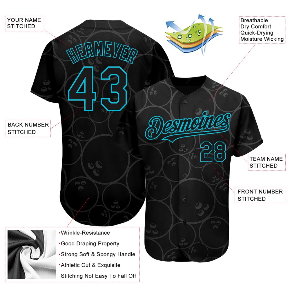 Black Lakes Blue 3D Pattern Design Bowling Ball Authentic Baseball Jersey, Custom Baseball Jersey, Personalized Sport Jersey