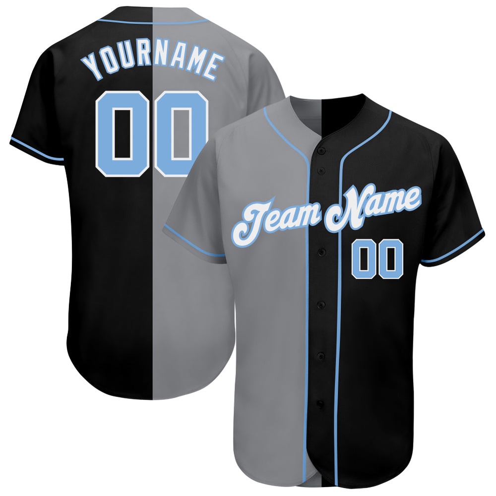 Black Light Blue-Gray Authentic Split Fashion Baseball Jersey, Custom Baseball Jersey, Personalized Sport Jersey Black Light Blue-Gray Authentic Split Fashion Baseball Jersey, Custom Baseball Jersey, Personalized Sport Jersey