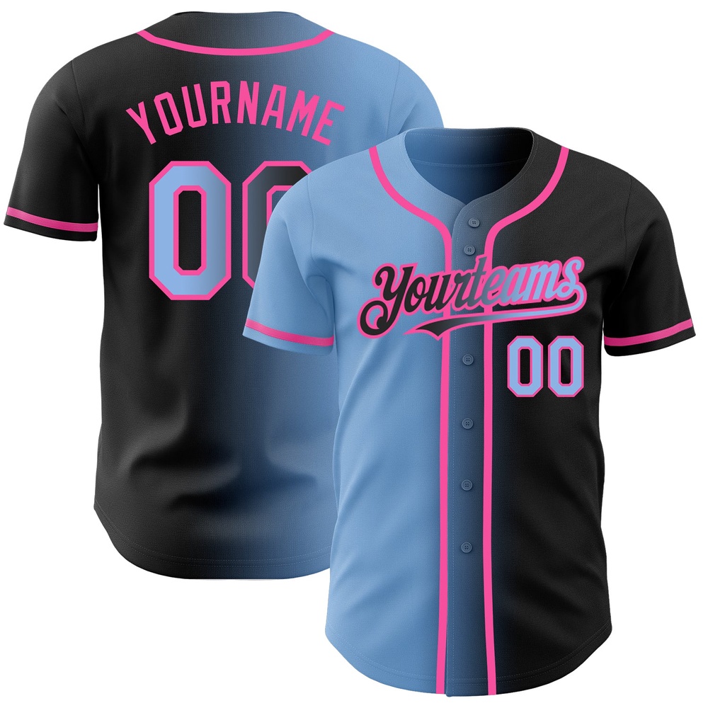 Black Light Blue-Pink Authentic Gradient Fashion Baseball Jersey, Custom Baseball Jersey, Personalized Sport Jersey