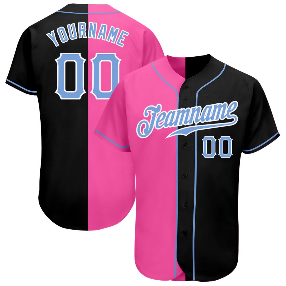 Black Light Blue-Pink Authentic Split Fashion Baseball Jersey, Custom Baseball Jersey, Personalized Sport Jersey