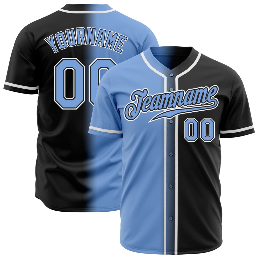Black Light Blue-White Authentic Gradient Fashion Baseball Jersey, Custom Baseball Jersey, Personalized Sport Jersey Black Light Blue-White Authentic Gradient Fashion Baseball Jersey, Custom Baseball Jersey, Personalized Sport Jersey