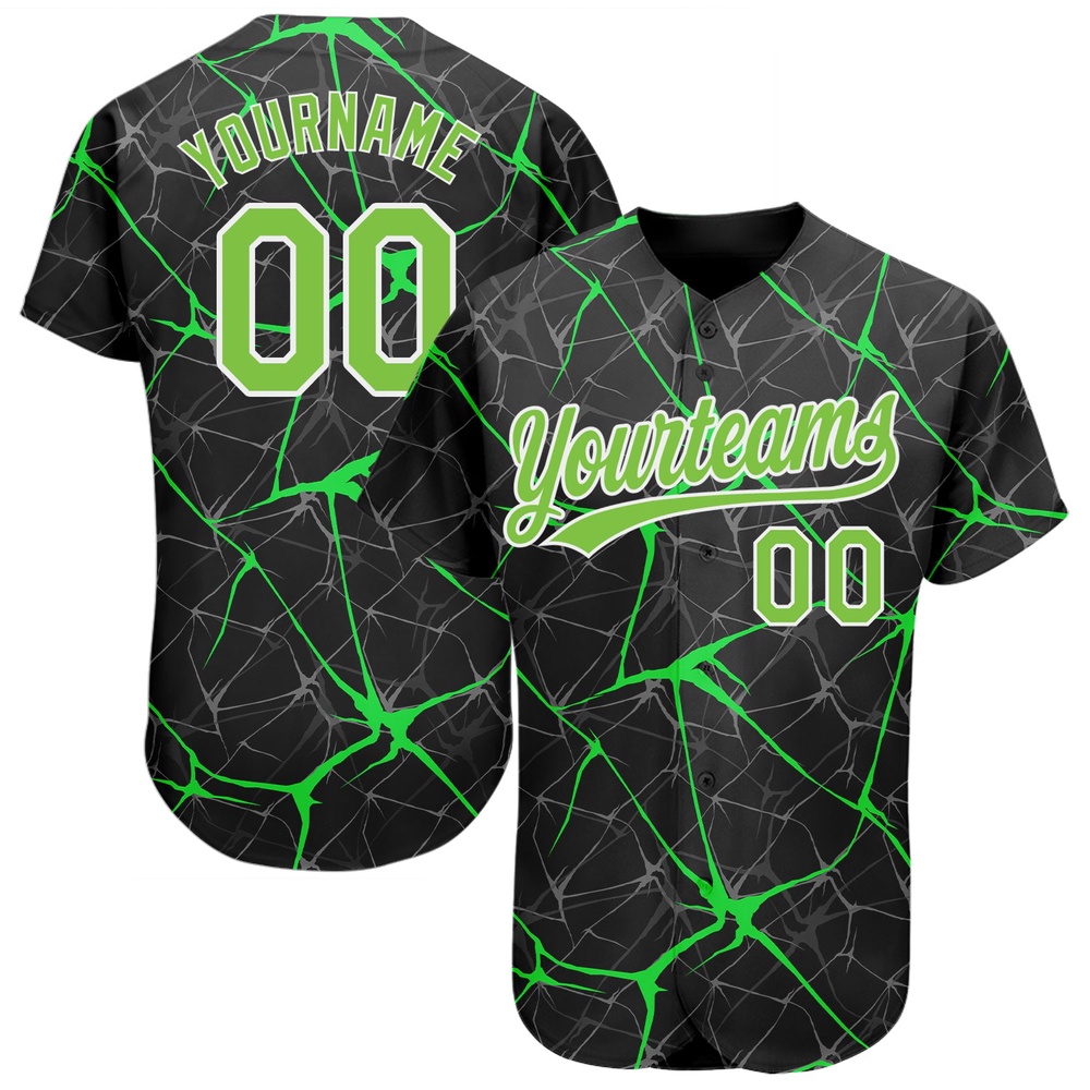 Black Neon Green-White 3D Pattern Design Authentic Baseball Jersey, Custom Baseball Jersey, Personalized Sport Jersey Black Neon Green-White 3D Pattern Design Authentic Baseball Jersey, Custom Baseball Jersey, Personalized Sport Jersey
