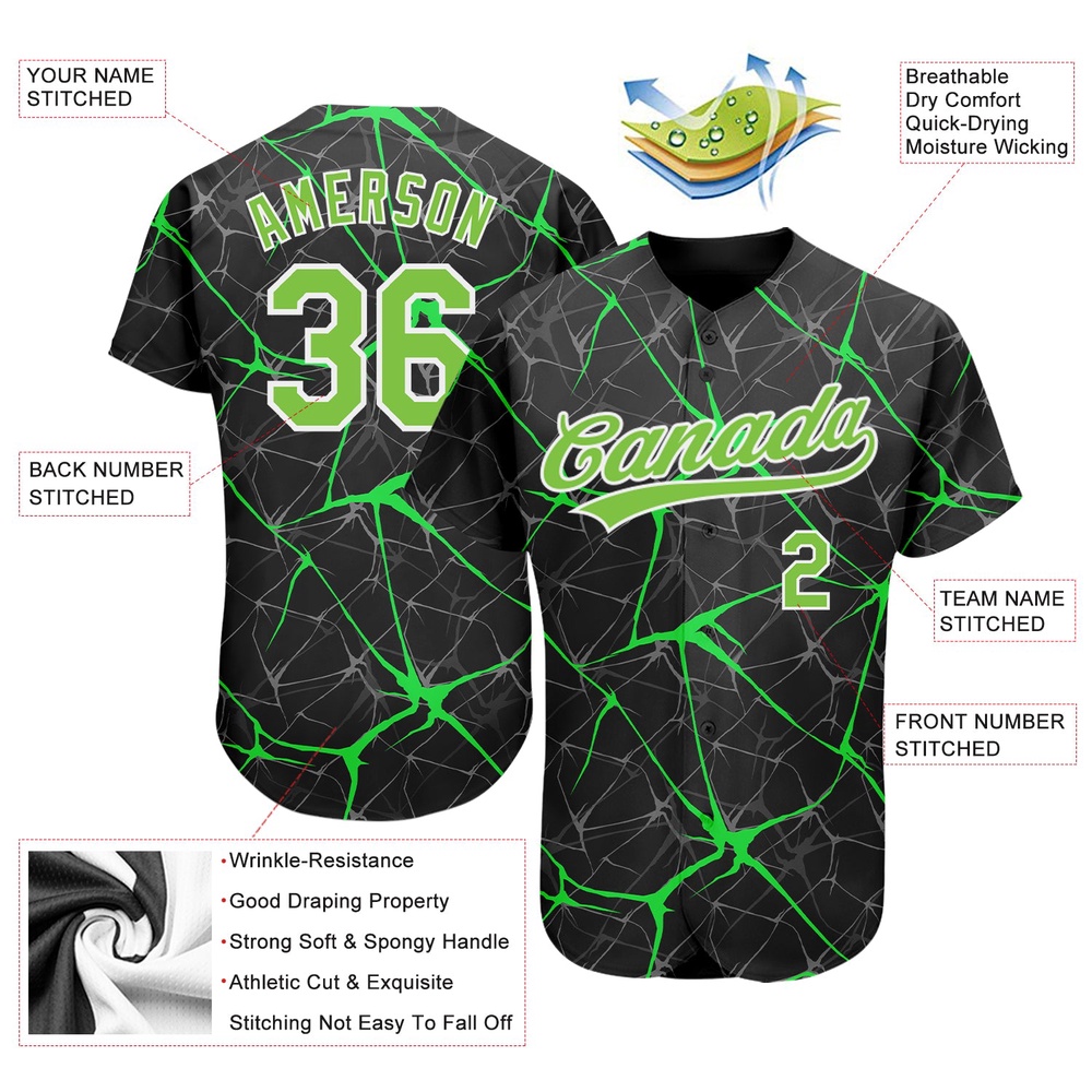 Black Neon Green-White 3D Pattern Design Authentic Baseball Jersey, Custom Baseball Jersey, Personalized Sport Jersey Black Neon Green-White 3D Pattern Design Authentic Baseball Jersey, Custom Baseball Jersey, Personalized Sport Jersey