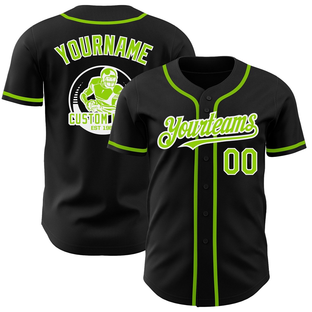 Black Neon Green-White Authentic Baseball Jersey, Custom Baseball Jersey, Personalized Sport Jersey Black Neon Green-White Authentic Baseball Jersey, Custom Baseball Jersey, Personalized Sport Jersey
