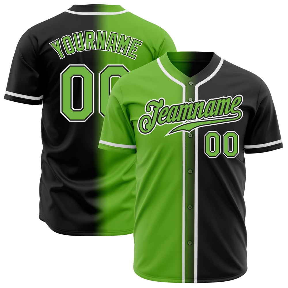 Black Neon Green-White Authentic Gradient Fashion Baseball Jersey, Custom Baseball Jersey, Personalized Sport Jersey Black Neon Green-White Authentic Gradient Fashion Baseball Jersey, Custom Baseball Jersey, Personalized Sport Jersey