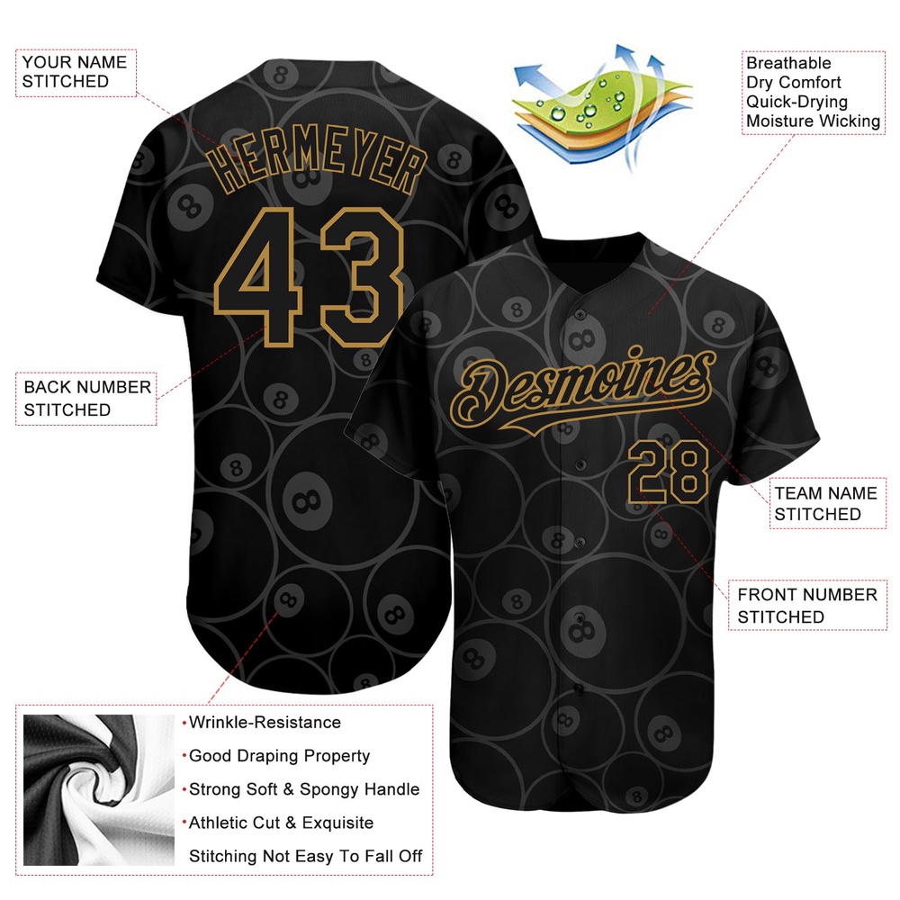 Black Old Gold 3D Pattern Design Billiards Snooker 8 Ball Authentic Baseball Jersey, Custom Baseball Jersey, Personalized Sport Jersey Black Old Gold 3D Pattern Design Billiards Snooker 8 Ball Authentic Baseball Jersey, Custom Baseball Jersey, Personalized Sport Jersey