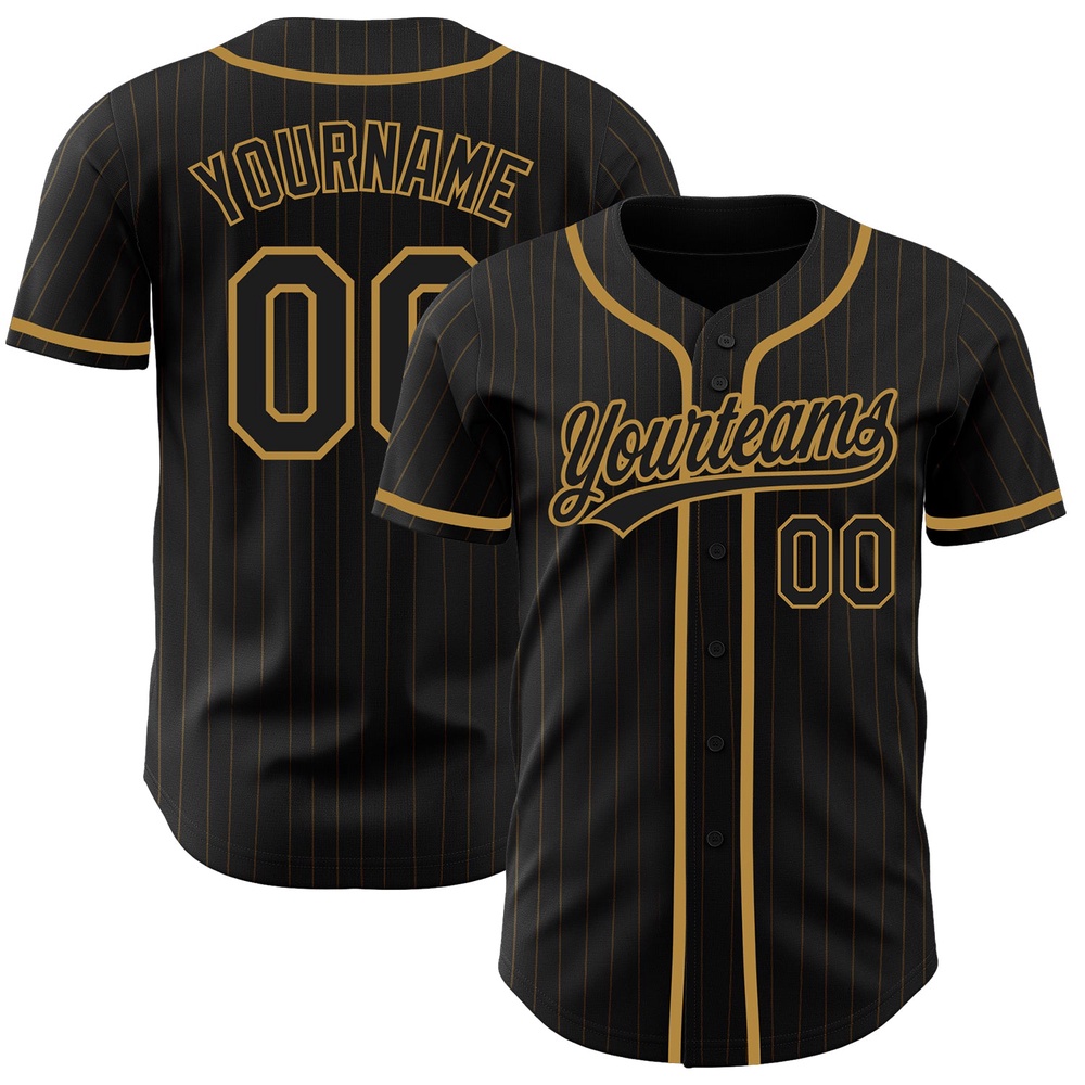 Black Old Gold Pinstripe Black-Old Gold Authentic Baseball Jersey, Custom Baseball Jersey, Personalized Sport Jersey