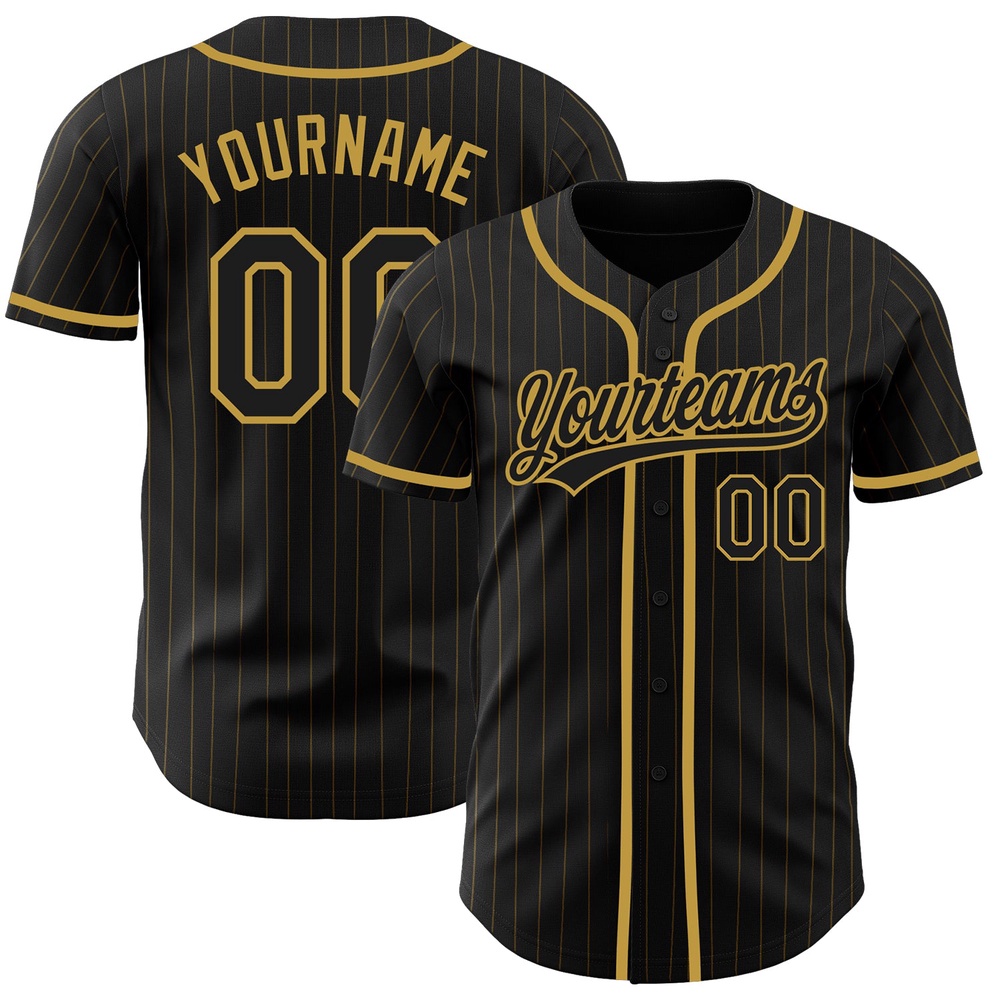 Black Old Gold Pinstripe Black Authentic Baseball Jersey, Custom Baseball Jersey, Personalized Sport Jersey
