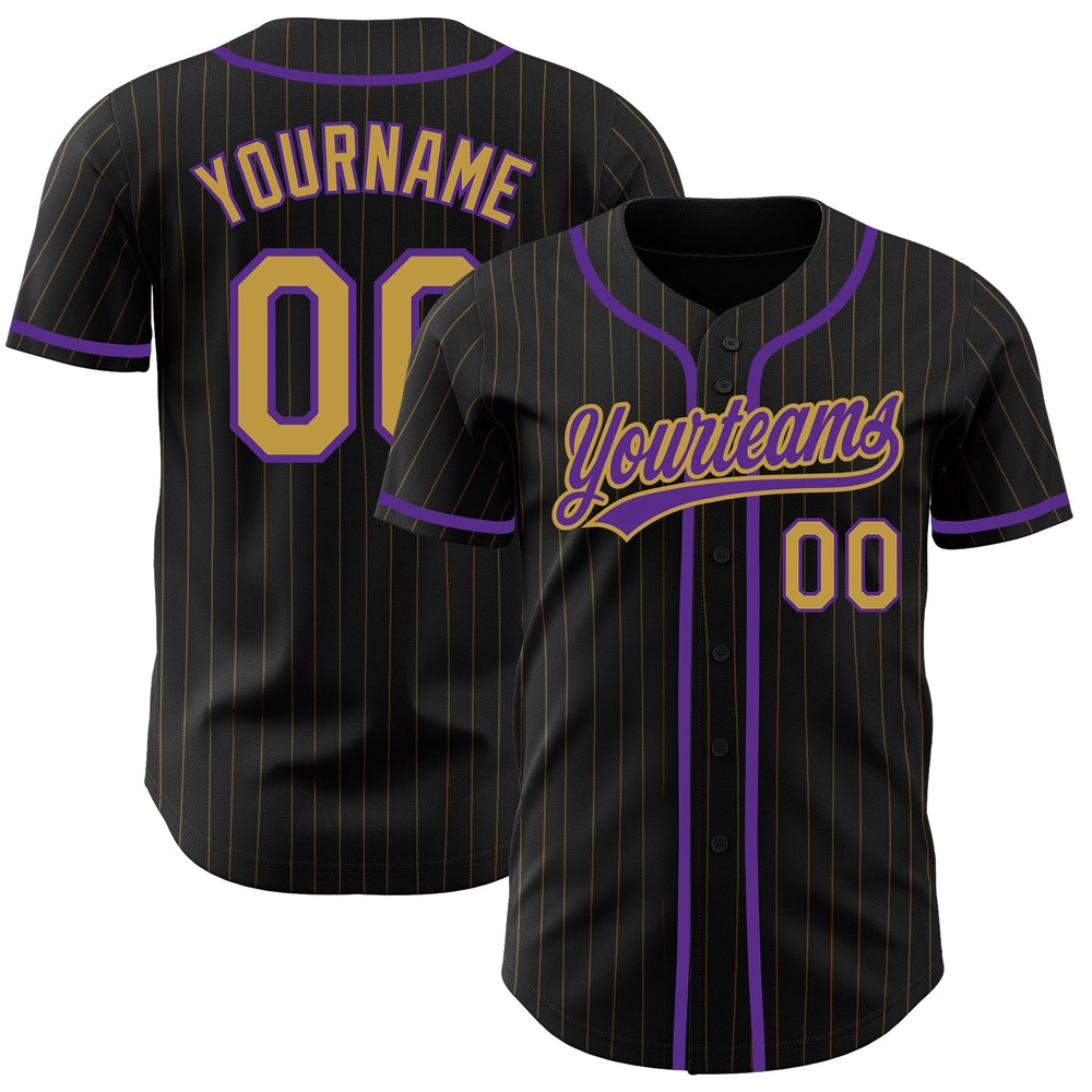 Black Old Gold Pinstripe Old Gold-Purple Authentic Baseball Jersey, Custom Baseball Jersey, Personalized Sport Jersey Black Old Gold Pinstripe Old Gold-Purple Authentic Baseball Jersey, Custom Baseball Jersey, Personalized Sport Jersey
