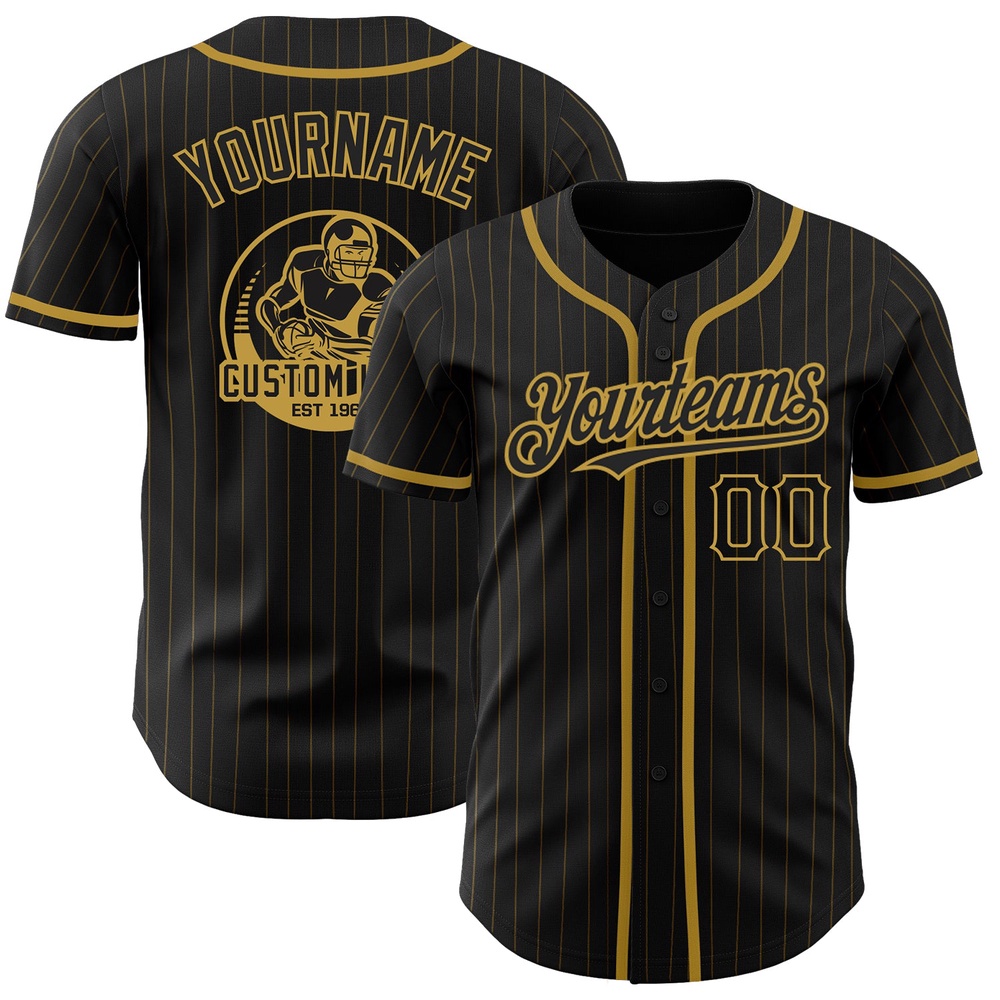 Black Old Gold Pinstripe Old Gold Authentic Baseball Jersey, Custom Baseball Jersey, Personalized Sport Jersey