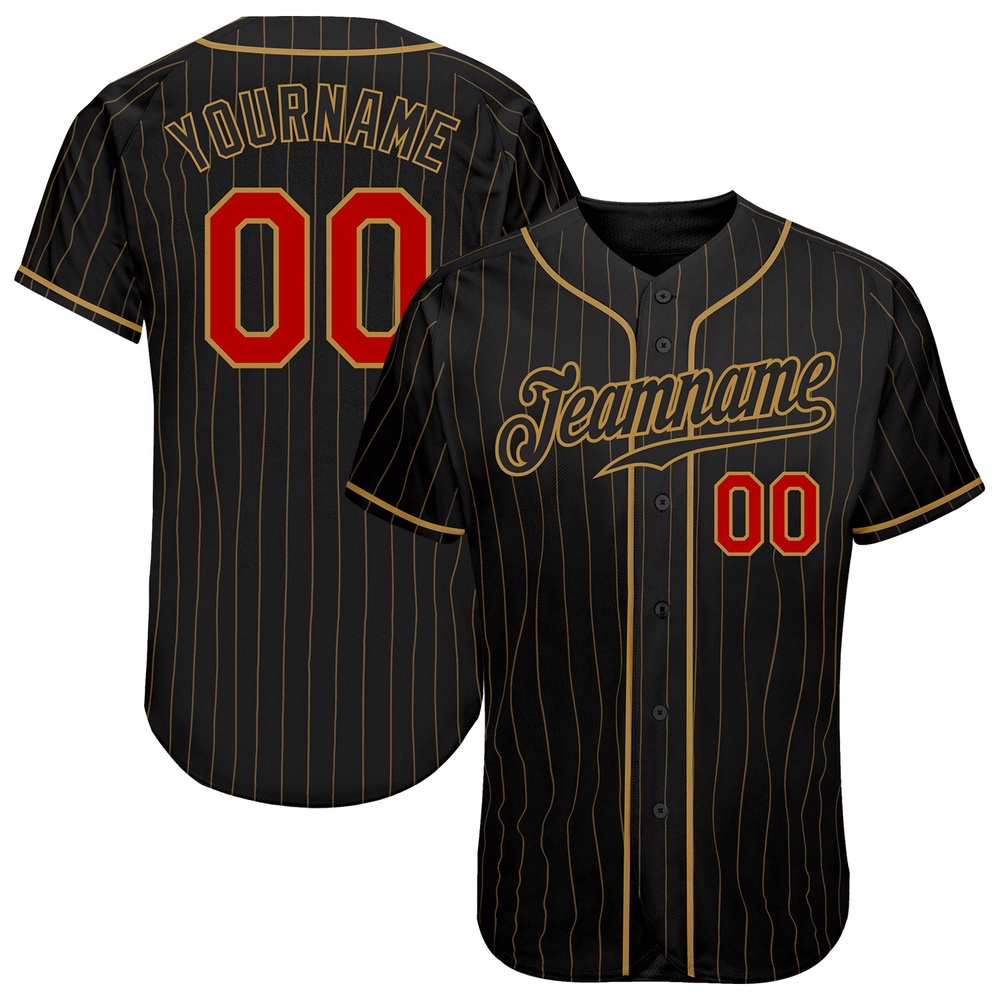 Black Old Gold Pinstripe Red-Old Gold Authentic Baseball Jersey, Custom Baseball Jersey, Personalized Sport Jersey Black Old Gold Pinstripe Red-Old Gold Authentic Baseball Jersey, Custom Baseball Jersey, Personalized Sport Jersey