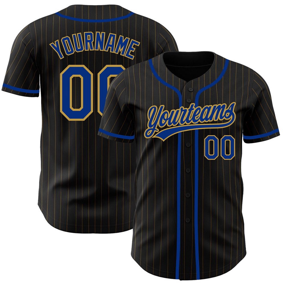 Black Old Gold Pinstripe Royal Authentic Baseball Jersey, Custom Baseball Jersey, Personalized Sport Jersey Black Old Gold Pinstripe Royal Authentic Baseball Jersey, Custom Baseball Jersey, Personalized Sport Jersey