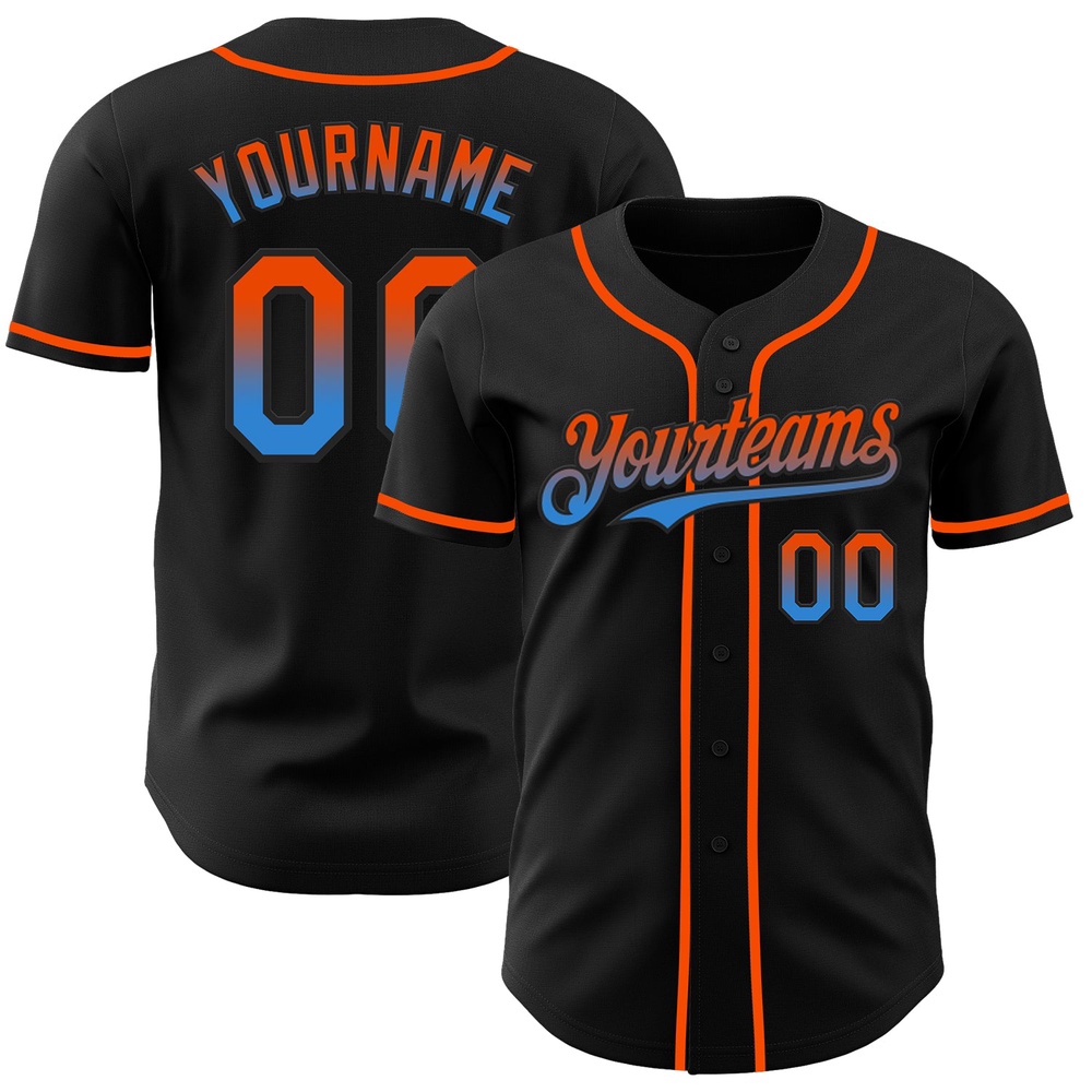 Black Orange-Electric Blue Authentic Fade Fashion Baseball Jersey, Custom Baseball Jersey, Personalized Sport Jersey