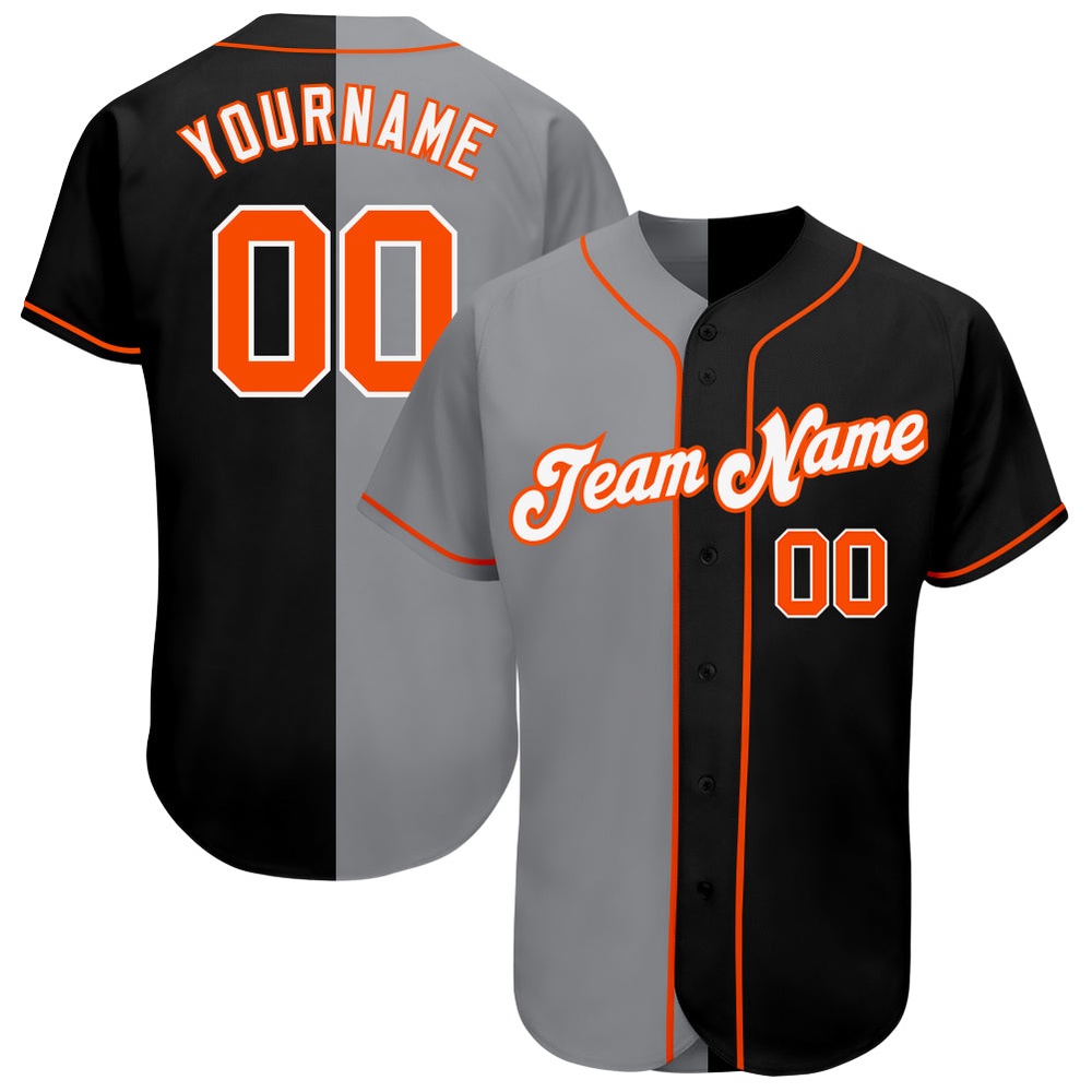 Black Orange-Gray Authentic Split Fashion Baseball Jersey, Custom Baseball Jersey, Personalized Sport Jersey