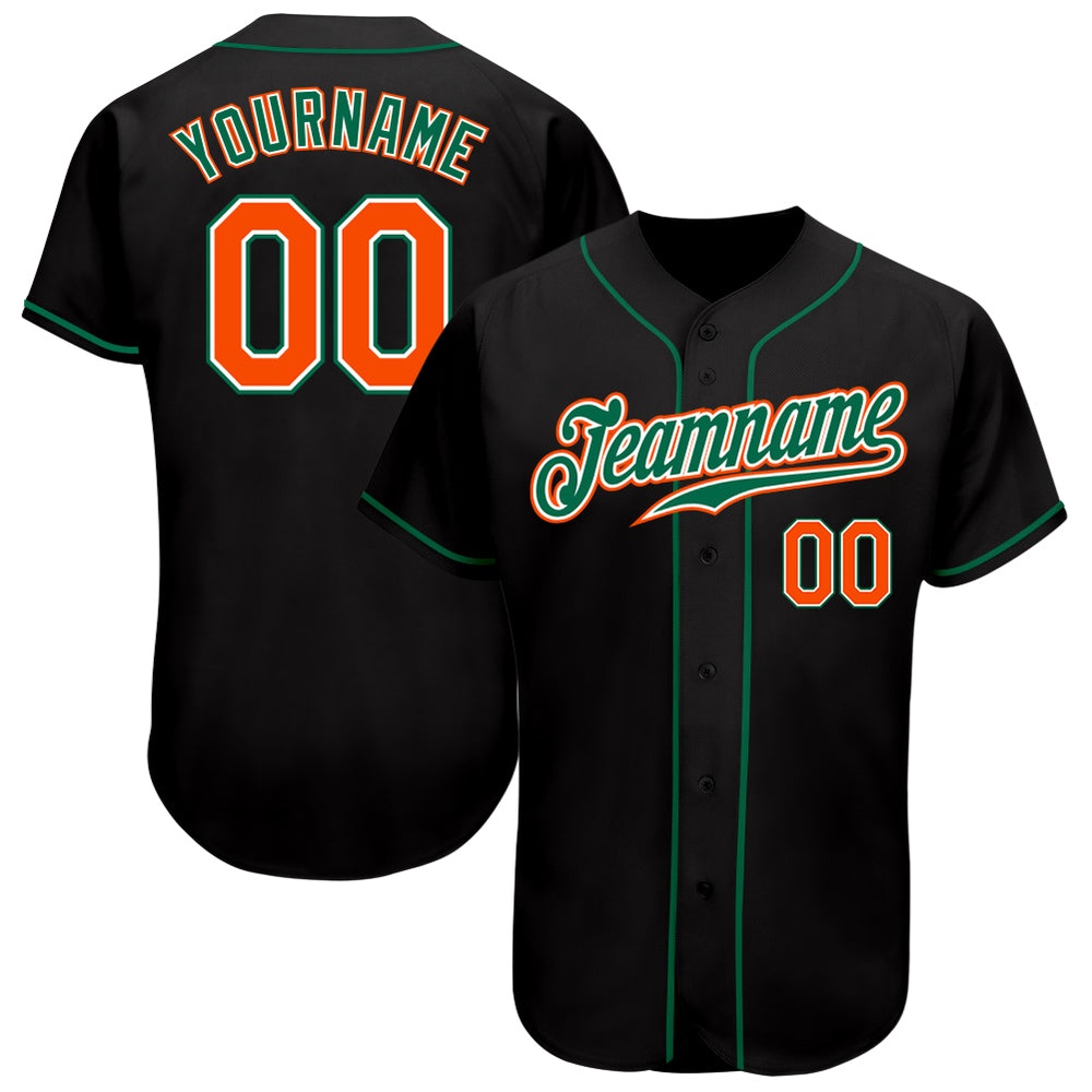 Black Orange-Kelly Green Authentic Baseball Jersey, Custom Baseball Jersey, Personalized Sport Jersey