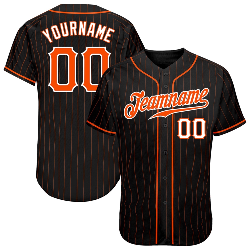 Black Orange Pinstripe Orange-White Authentic Baseball Jersey, Custom Baseball Jersey, Personalized Sport Jersey