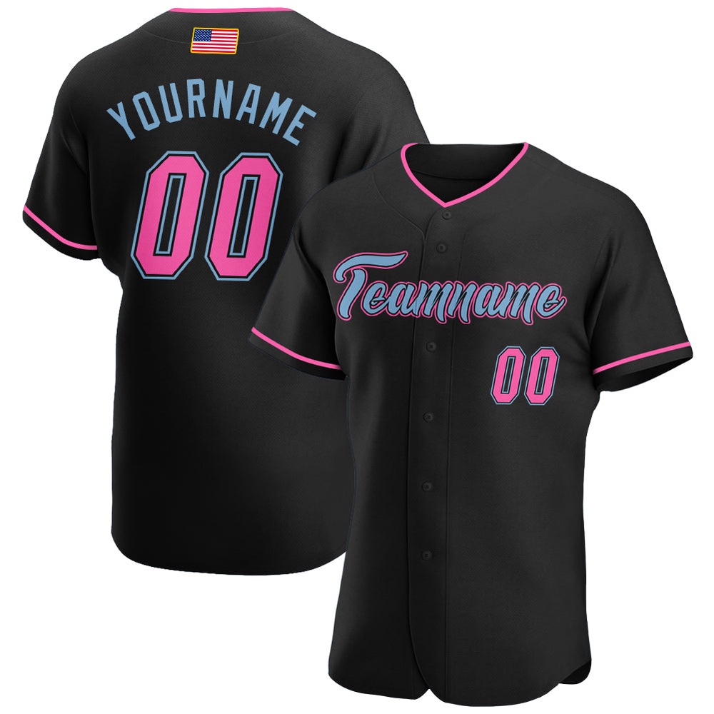 Black Pink-Light Blue Authentic American Flag Fashion Baseball Jersey, Custom Baseball Jersey, Personalized Sport Jersey