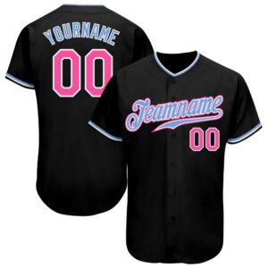 Black Pink-Light Blue Authentic Baseball Jersey, Custom…