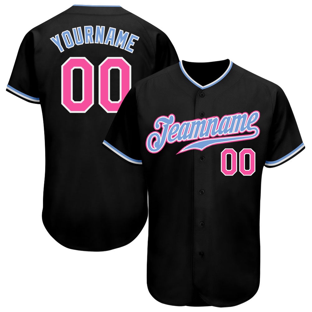 Black Pink-Light Blue Authentic Baseball Jersey, Custom Baseball Jersey, Personalized Sport Jersey Black Pink-Light Blue Authentic Baseball Jersey, Custom Baseball Jersey, Personalized Sport Jersey