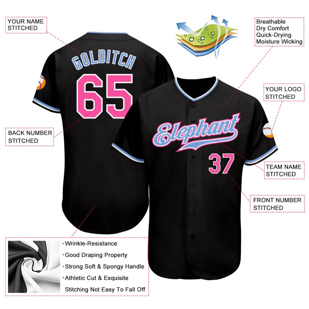Black Pink-Light Blue Authentic Baseball Jersey, Custom Baseball Jersey, Personalized Sport Jersey Black Pink-Light Blue Authentic Baseball Jersey, Custom Baseball Jersey, Personalized Sport Jersey