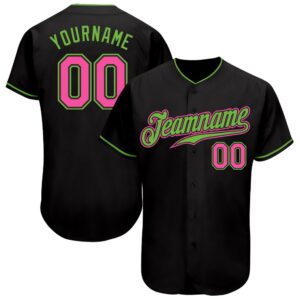 Black Pink-Neon Green Authentic Baseball Jersey, Custom…