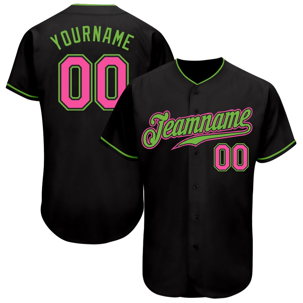 Black Pink-Neon Green Authentic Baseball Jersey, Custom Baseball Jersey, Personalized Sport Jersey Black Pink-Neon Green Authentic Baseball Jersey, Custom Baseball Jersey, Personalized Sport Jersey