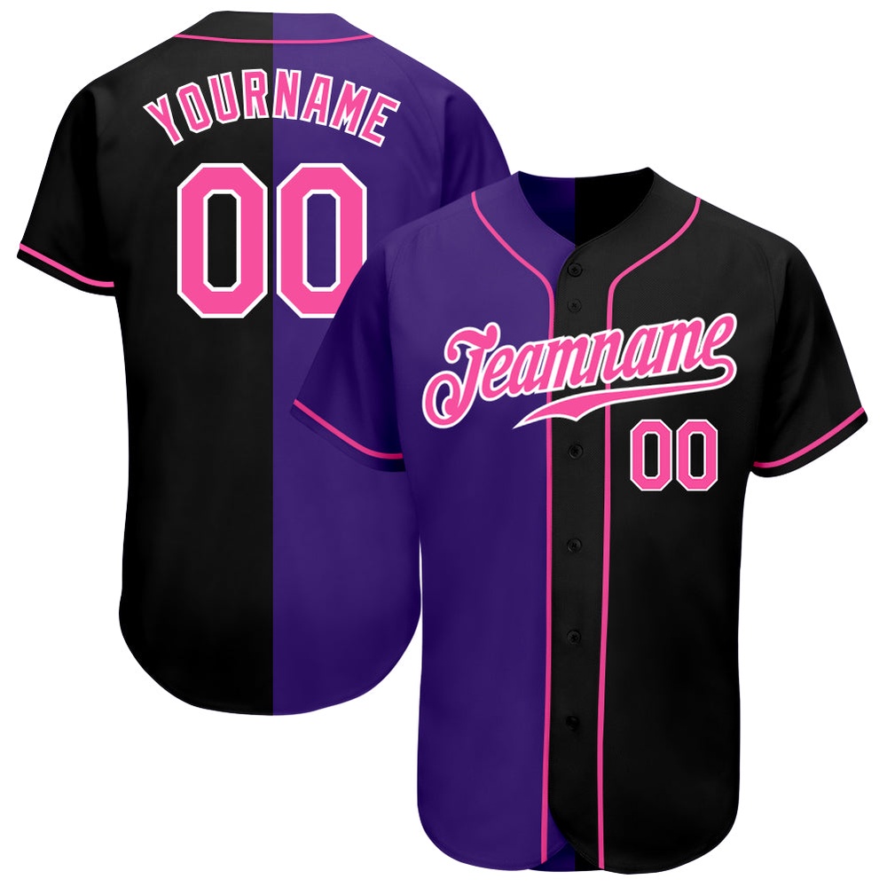 Black Pink-Purple Authentic Split Fashion Baseball Jersey, Custom Baseball Jersey, Personalized Sport Jersey