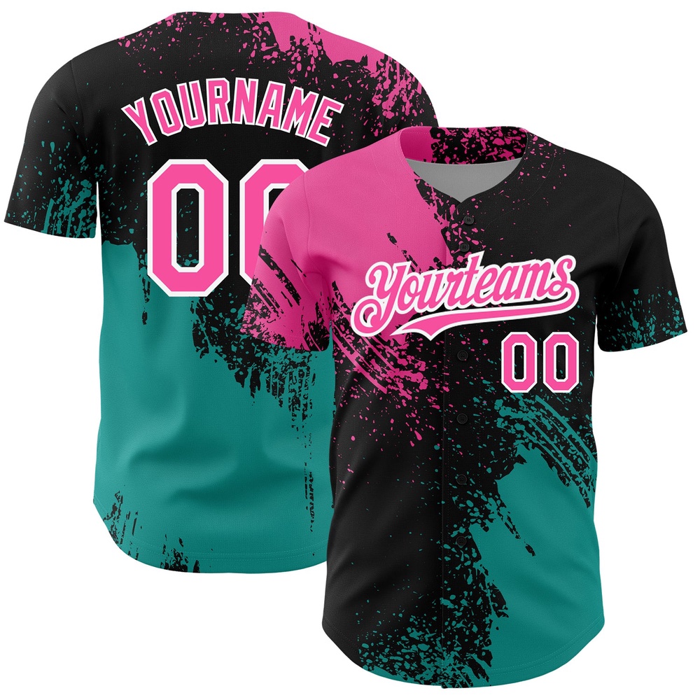 Black Pink-Teal 3D Pattern Design Abstract Brush Stroke Authentic Baseball Jersey, Custom Baseball Jersey, Personalized Sport Jersey Black Pink-Teal 3D Pattern Design Abstract Brush Stroke Authentic Baseball Jersey, Custom Baseball Jersey, Personalized Sport Jersey
