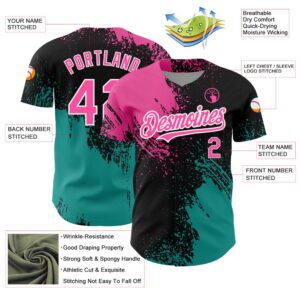 Black Pink Teal 3D Pattern Design Abstract Brush Stroke Authentic Baseball Jersey Custom Baseball Jersey Personalized Sport Jersey 2 bdeowq.jpg