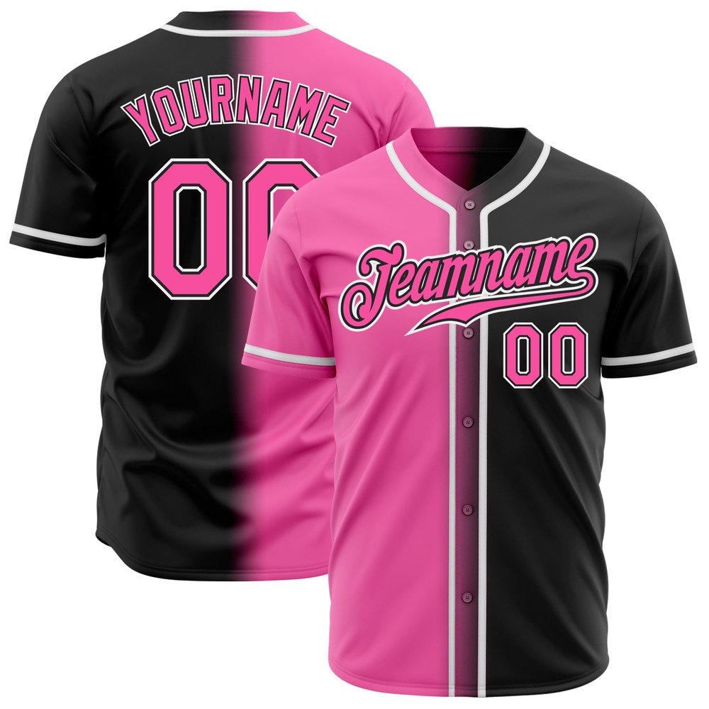 Black Pink-White Authentic Gradient Fashion Baseball Jersey, Custom Baseball Jersey, Personalized Sport Jersey Black Pink-White Authentic Gradient Fashion Baseball Jersey, Custom Baseball Jersey, Personalized Sport Jersey