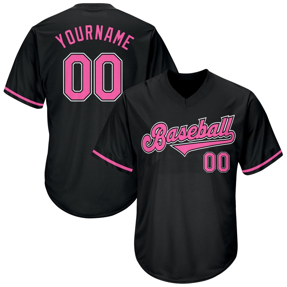 Black Pink-White Authentic Throwback Rib-Knit Baseball Jersey Shirt, Custom Baseball Jersey, Personalized Sport Jersey