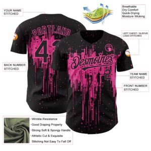 Black Pink 3D Pattern Design Dripping Splatter Art Authentic Baseball Jersey Custom Baseball Jersey Personalized Sport Jersey 2 x6euht.jpg