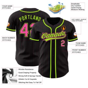 Black Pink Pinstripe Pink Neon Green Authentic Baseball Jersey Custom Baseball Jersey Personalized Sport Jersey 2 e8y5mx.jpg