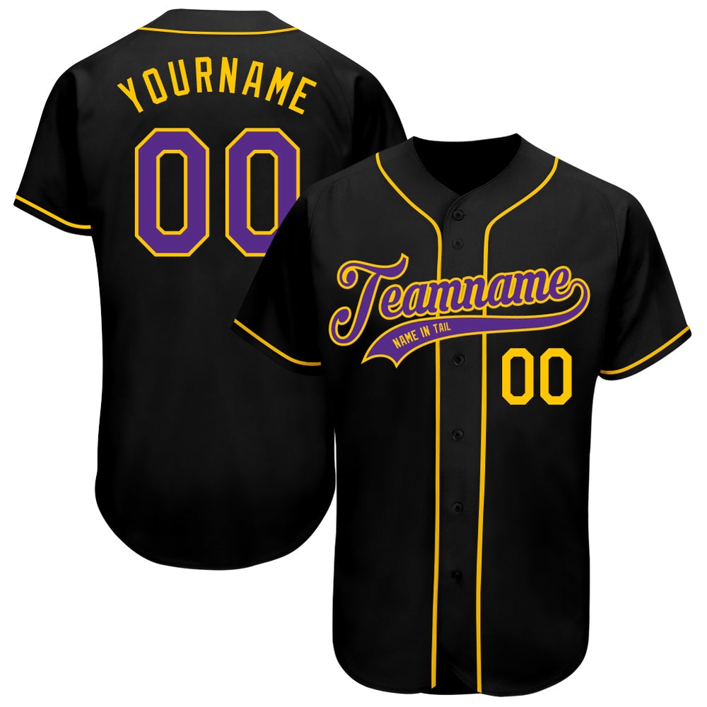 Black Purple-Gold Authentic Baseball Jersey, Custom Baseball Jersey, Personalized Sport Jersey