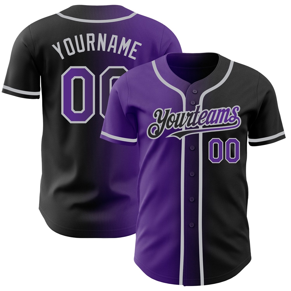 Black Purple-Gray Authentic Gradient Fashion Baseball Jersey, Custom Baseball Jersey, Personalized Sport Jersey Black Purple-Gray Authentic Gradient Fashion Baseball Jersey, Custom Baseball Jersey, Personalized Sport Jersey