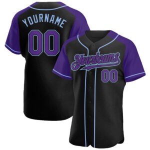 Black Purple-Light Blue Authentic Raglan Sleeves Baseball…