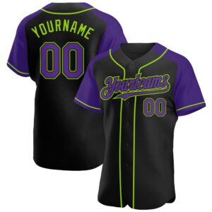 Black Purple-Neon Green Authentic Raglan Sleeves Baseball…