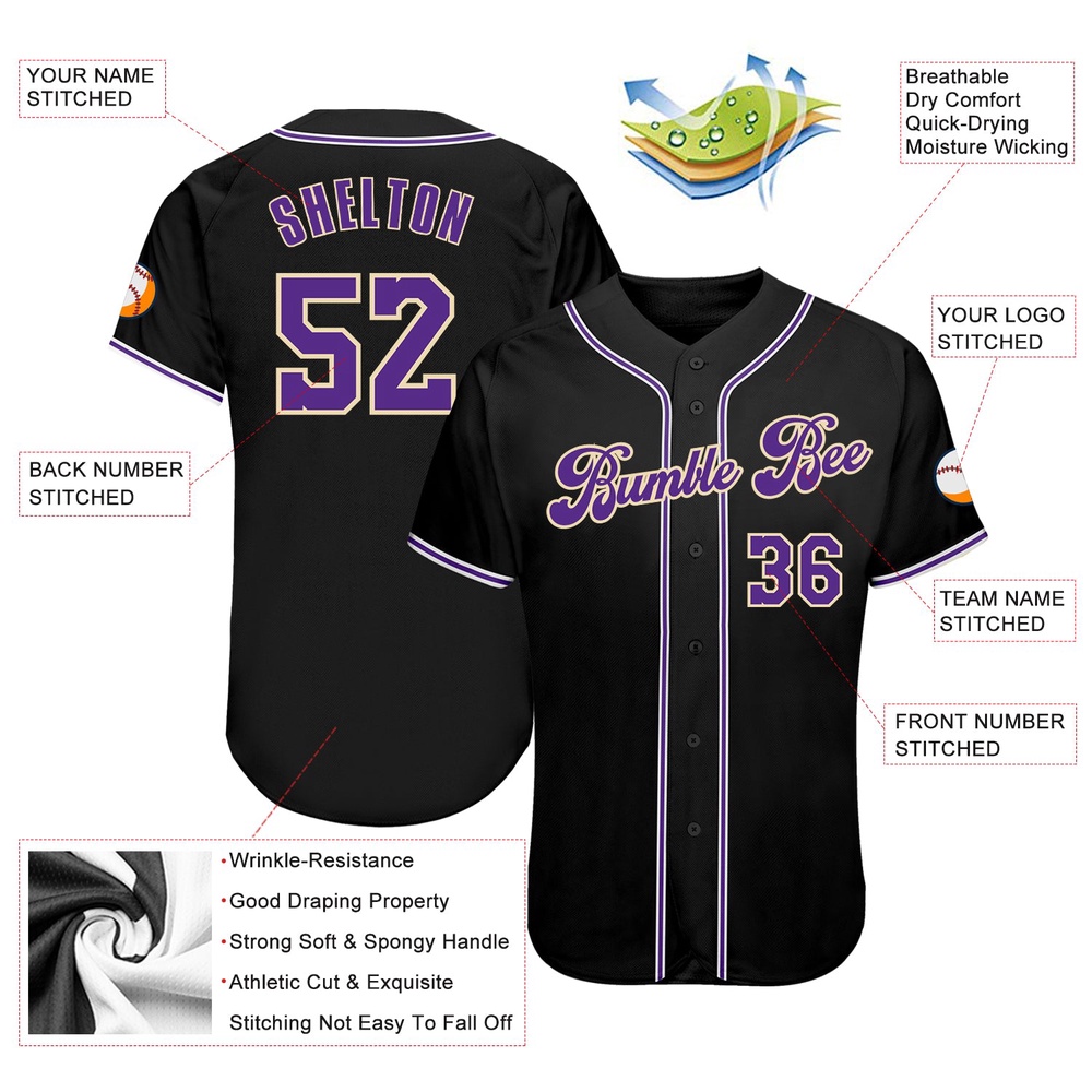 Black Purple-White Authentic Baseball Jersey, Custom Baseball Jersey, Personalized Sport Jersey Black Purple-White Authentic Baseball Jersey, Custom Baseball Jersey, Personalized Sport Jersey