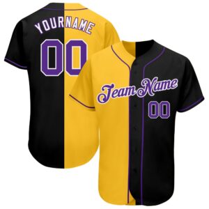 Black Purple-Yellow Authentic Split Fashion Baseball Jersey,…