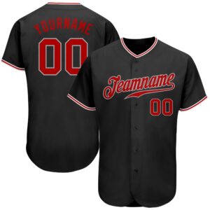 Black Red-Gray Authentic Baseball Jersey, Custom Baseball…