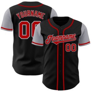 Black Red-Gray Authentic Two Tone Baseball Jersey,…