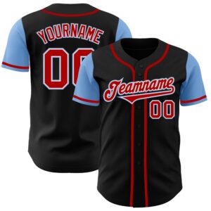 Black Red-Light Blue Authentic Two Tone Baseball…