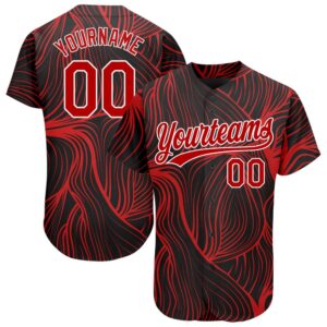 Black Red-White 3D Pattern Design Authentic Baseball…