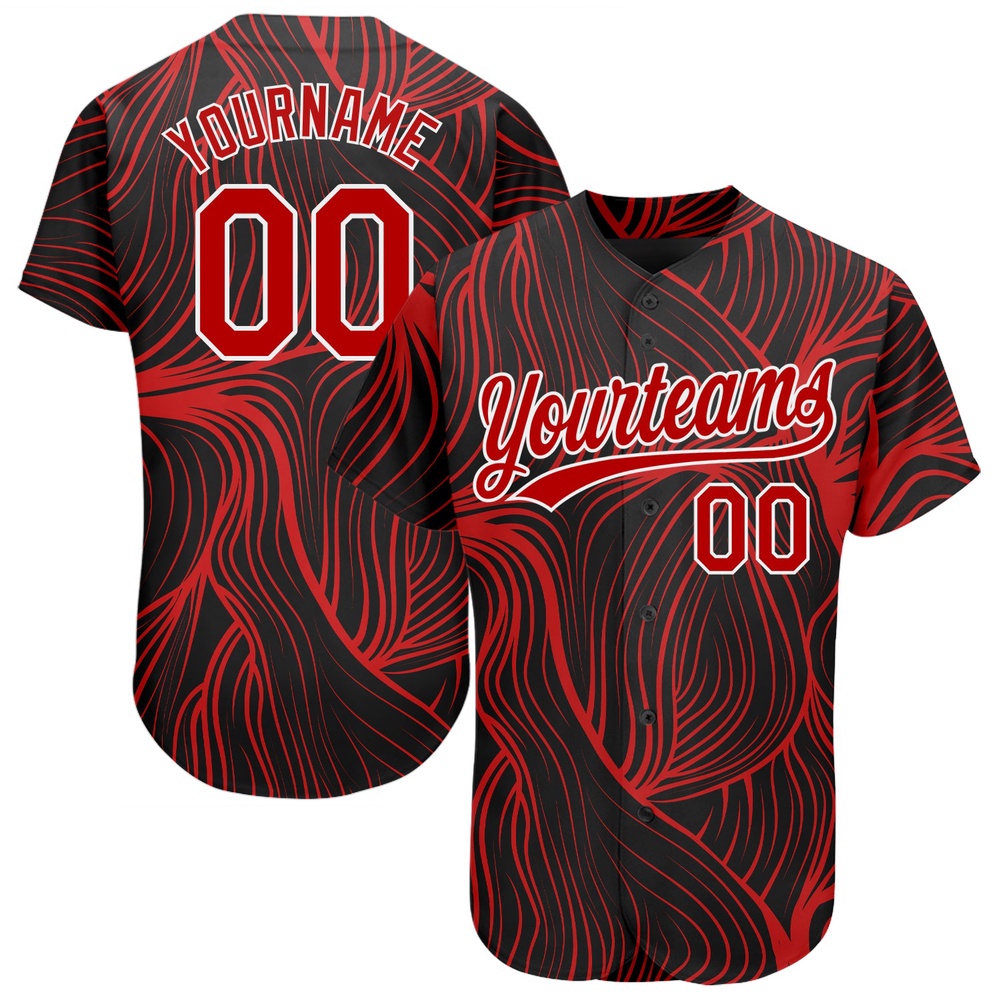 Black Red-White 3D Pattern Design Authentic Baseball Jersey, Custom Baseball Jersey, Personalized Sport Jersey