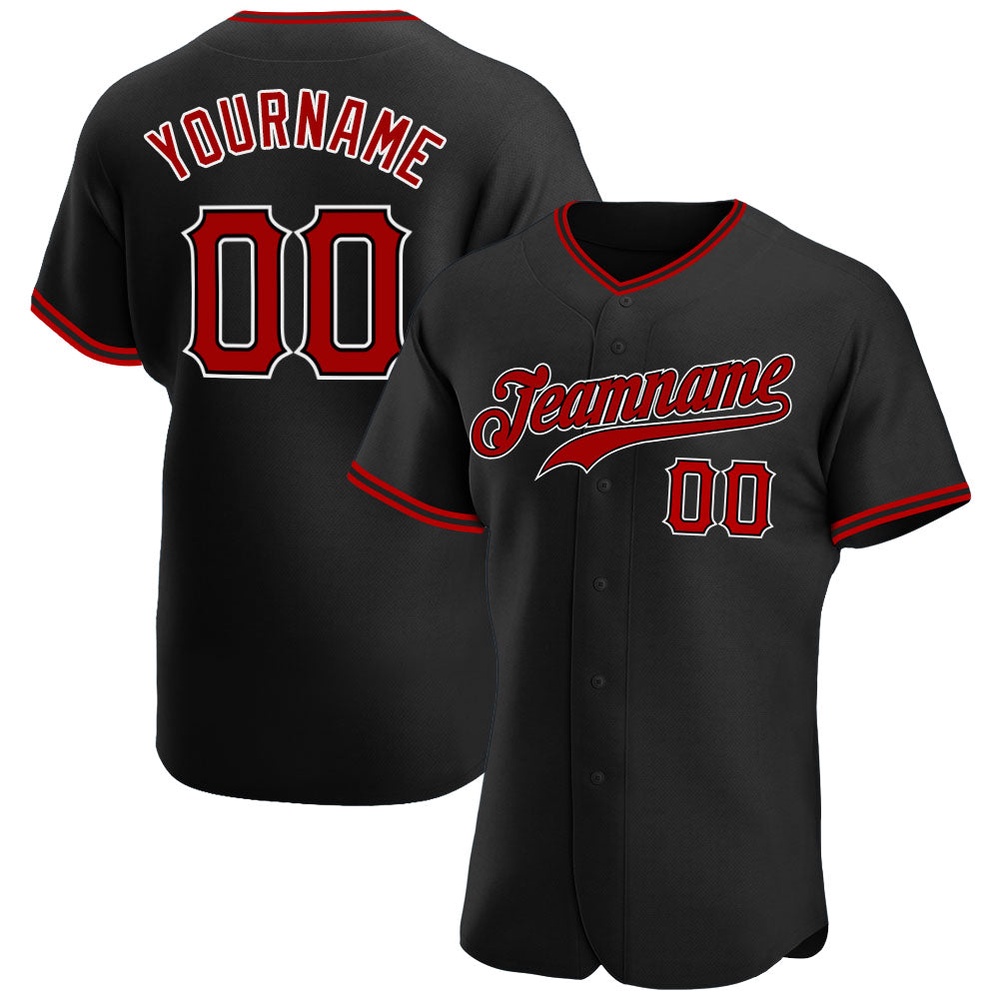 Black Red-White Authentic Baseball Jersey, Custom Baseball Jersey, Personalized Sport Jersey Black Red-White Authentic Baseball Jersey, Custom Baseball Jersey, Personalized Sport Jersey
